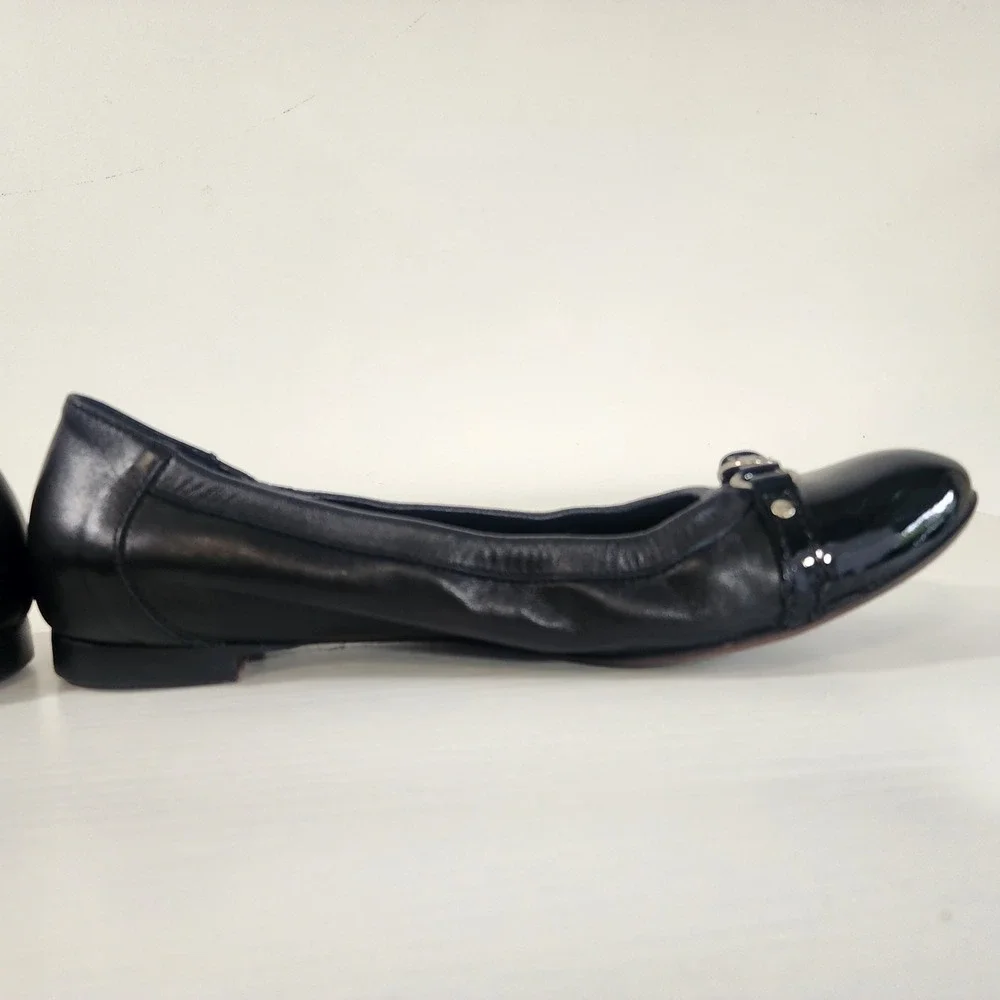 AGL Attilio Giusti Leombruni Ballet Flats Black Leather Patent Cap Toe Buckle 41 - Picture 7 of 12